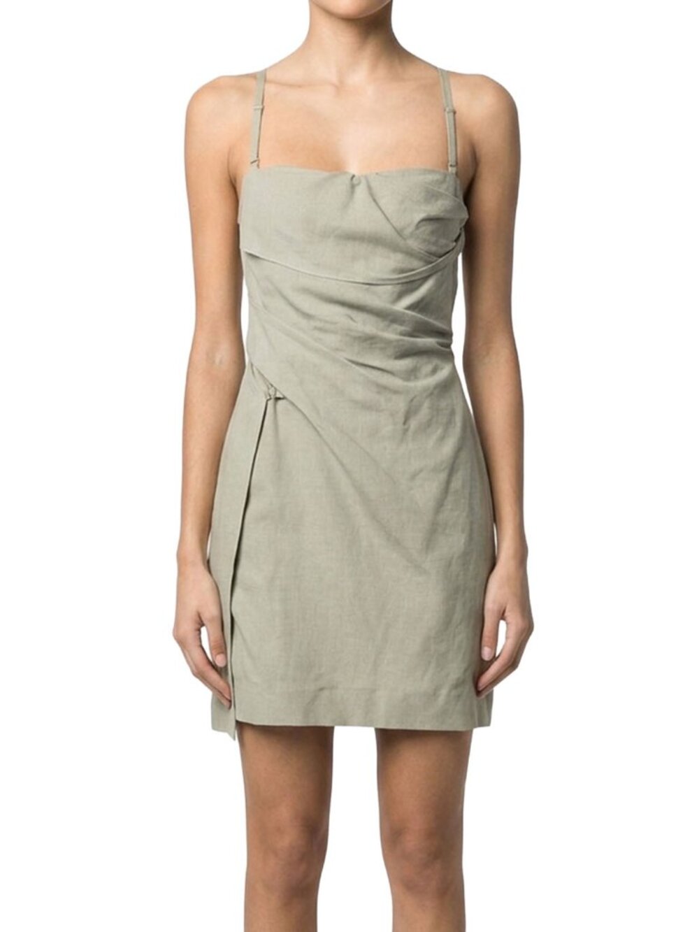 Jacquemus La Robe Laurier Dress Sage Green Linen Draped Mini FR 34